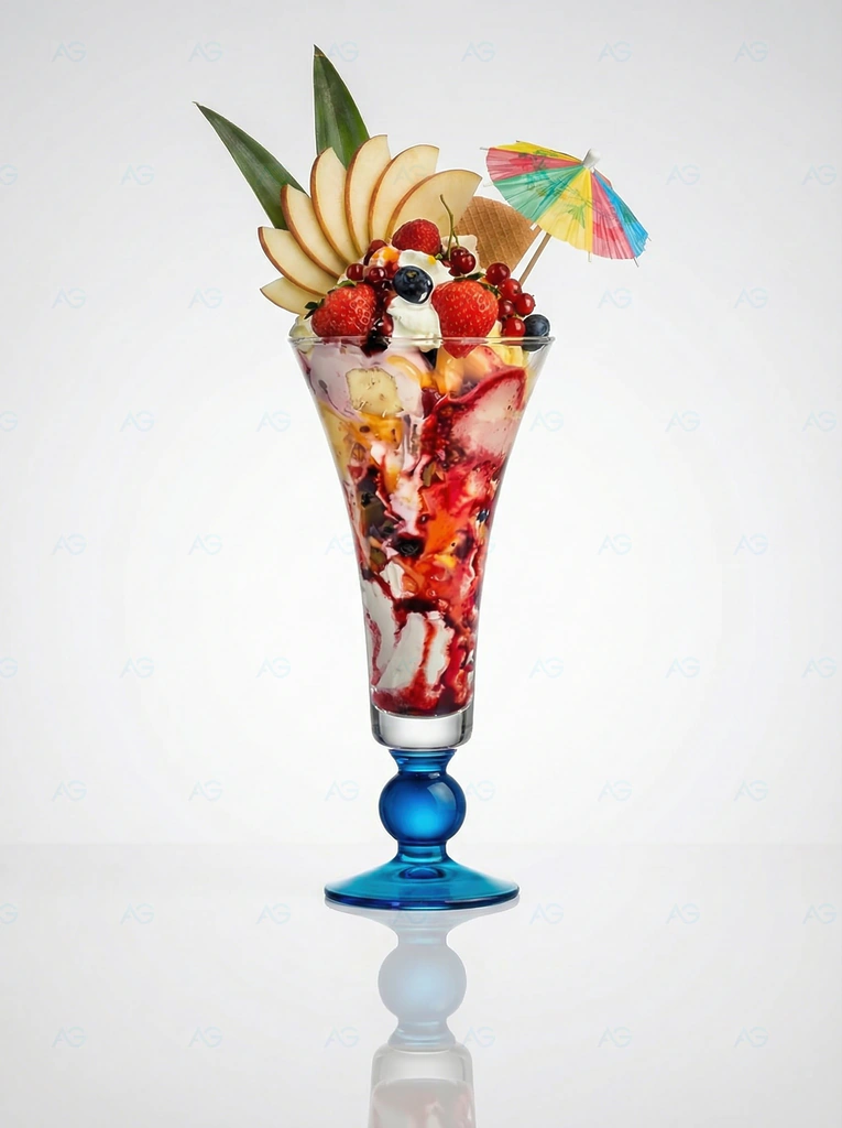 Premium Eisglas Barletta türkisblau 500ml von ADRIAGEL® - absoluter Doppel-Rekordhalter mit 250mm Höhe und charakteristischem Kugel-Stiel-Design für majestätische XXL-Coppa della Casa und unvergessliche Fruchteis-Kreationen über 10€