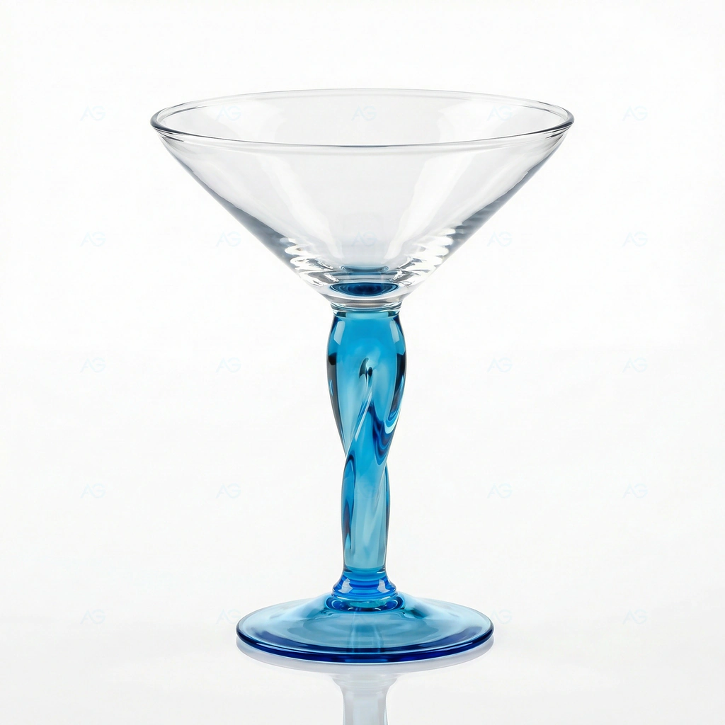 Premium XXL-Eisglas Lecce türkisblau 500ml von ADRIAGEL® - absoluter Breiten-Rekordhalter mit 165mm Durchmesser und Milano-verwandtem gedrehtem Stiel für spektakuläre horizontale Eis-Präsentationen und XXL-Dekorationen bei praktischen 200mm Höhe